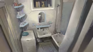 A digital art piece titled "hj_bathroom"