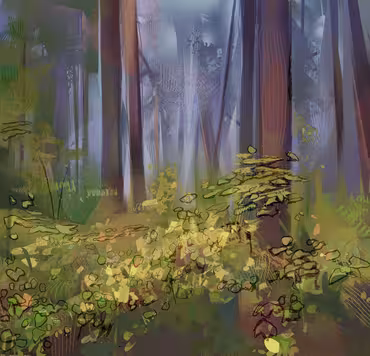 A digital art piece titled "hj_forest"