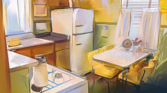 A digital art piece titled "hj_kitchen"
